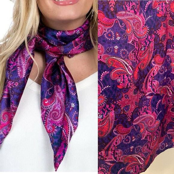 Wyoming Traders Paisley Pomegranate Royal Red Wild Rag Silk Scarf 34x35 - Picture 1 of 8